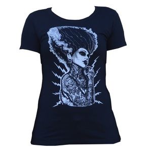 Lady Frankenstein Demon Love Woman’s Round Neck Tattoo Tee S-M-L-XL-2XL NWT